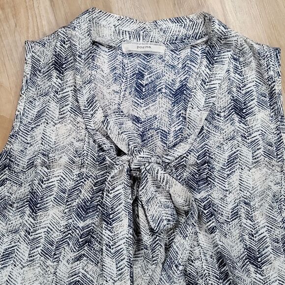 🔸️Poema Blue & Cream Brushed Chevron Print Sleeveless Top Large - Picture 4 of 11